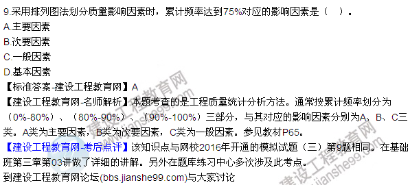 2016監(jiān)理質(zhì)量、投資、進(jìn)度控制試題及答案（1-20）