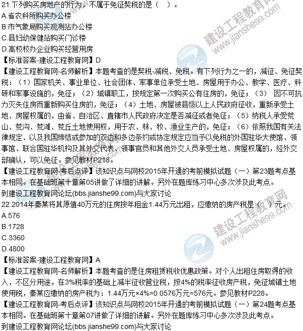 2015年房估《房地產基本制度與政策》試題解析（單選21-30）