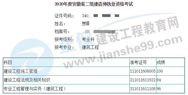 二級建造師學員成績單 二級建造師學員成績單