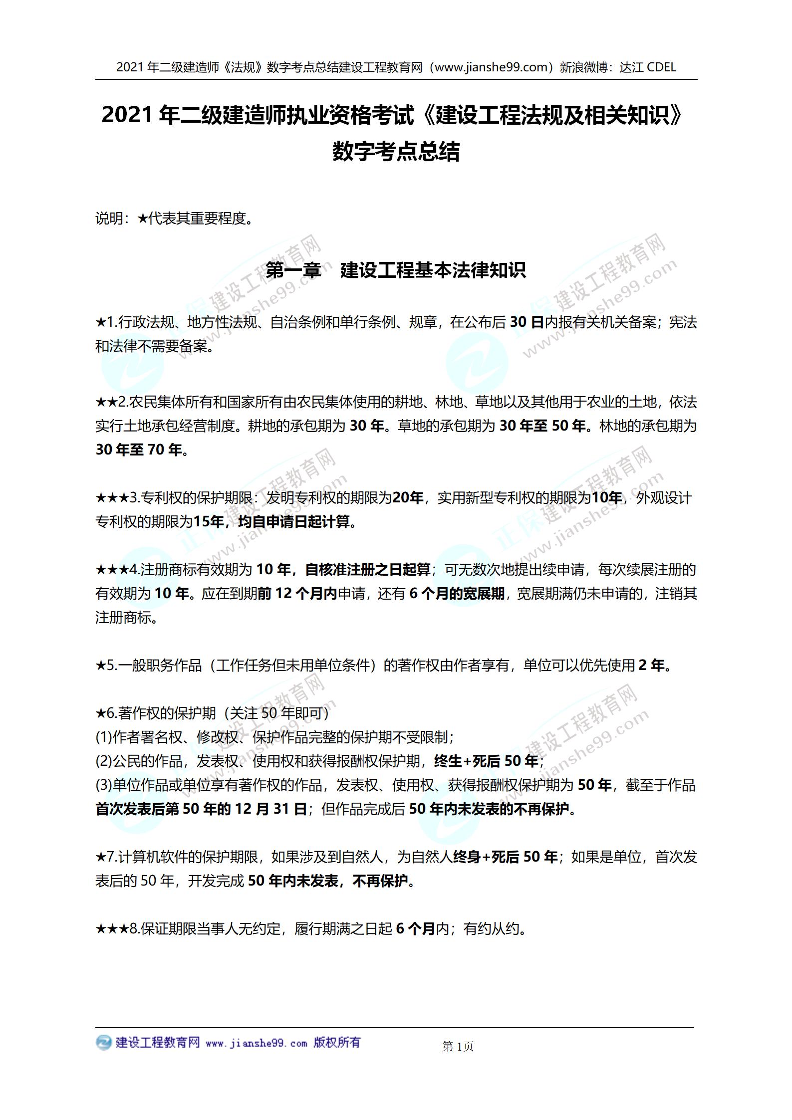 2021年二級(jí)建造師法規(guī)科目數(shù)字考點(diǎn)總結(jié)_01 2021年二級(jí)建造師法規(guī)科目數(shù)字考點(diǎn)總結(jié)_01