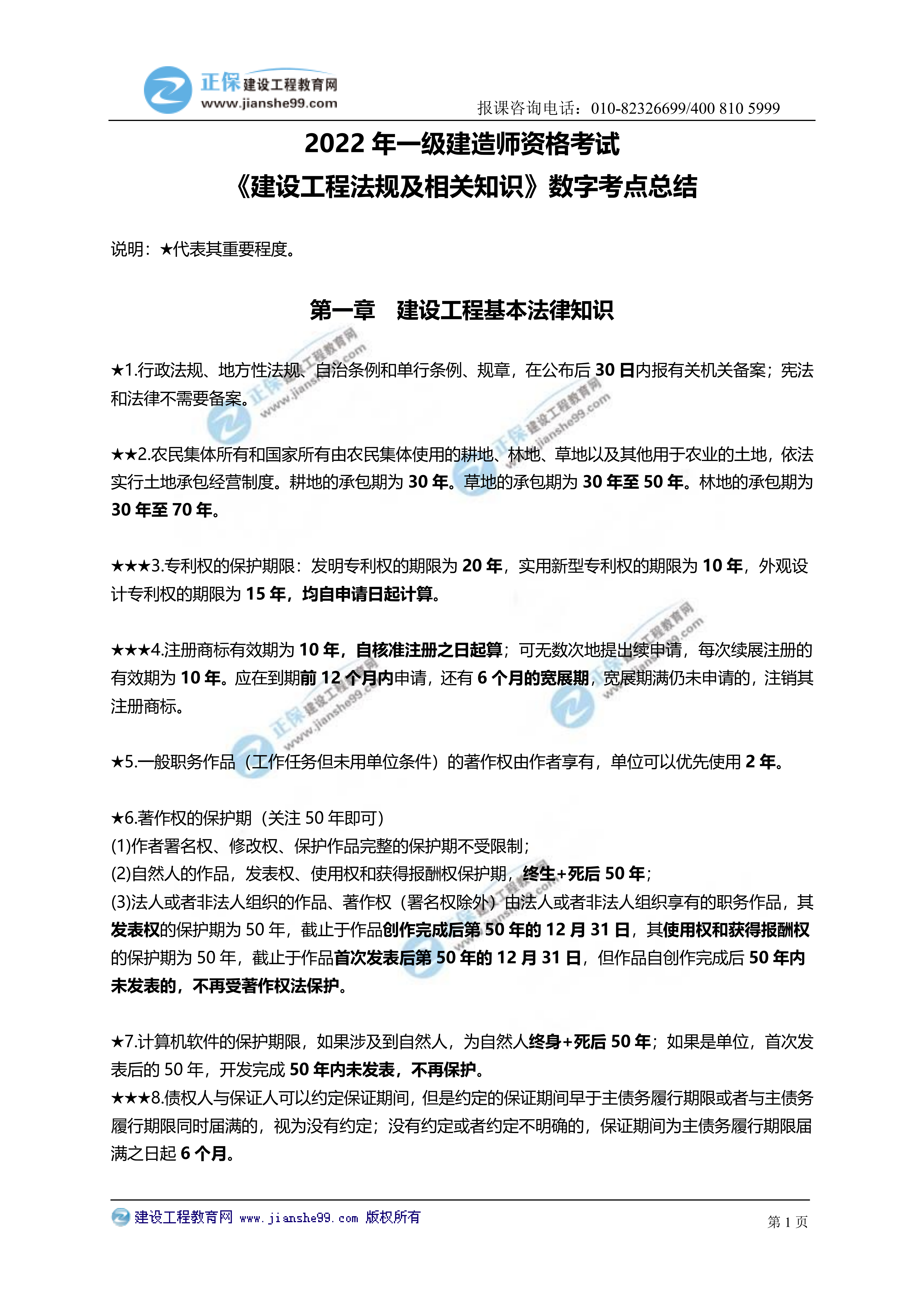 【2022】一級(jí)建造師法規(guī)科目數(shù)字考點(diǎn)總結(jié)_00 【2022】一級(jí)建造師法規(guī)科目數(shù)字考點(diǎn)總結(jié)_00