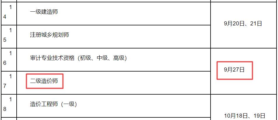 2025年江蘇二級(jí)造價(jià)師考試時(shí)間為9月27日 2025年江蘇二級(jí)造價(jià)師考試時(shí)間為9月27日